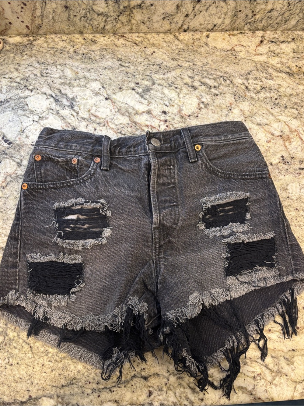 Levi's Women’s Black Distressed High-Rise Jean Shorts